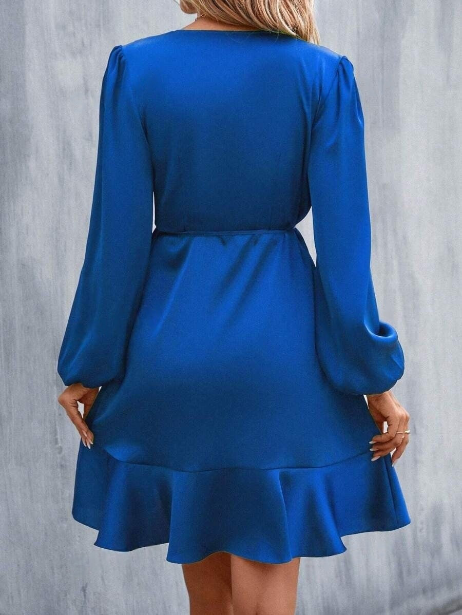 Valenzora | V-Ausschnitt-Kleid, Satin, tailliert, tiefer Ausschnitt, lässiges Midikleid, süße Damenbekleidung