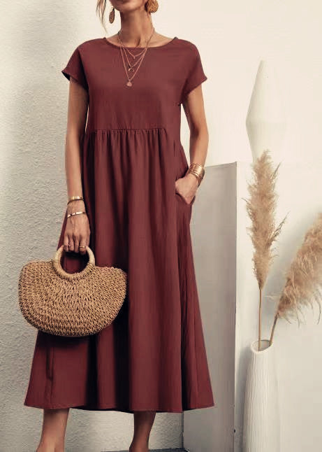 Women's midi dress with a relaxed fit and side pockets, size