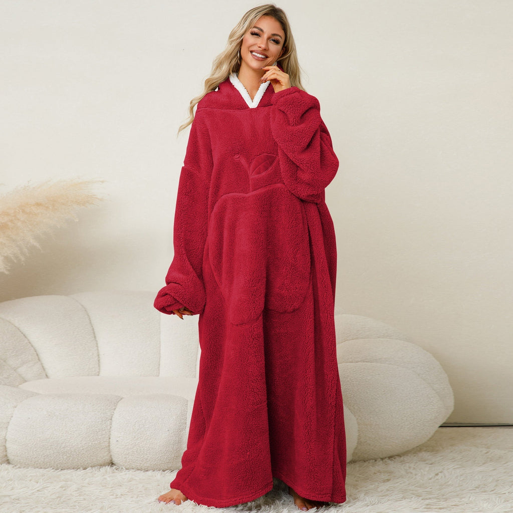 Women's Cozy Hoodie Blanket with Large Pockets and Contrasting Lining, Size