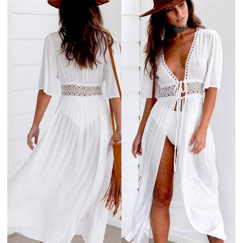 Damen Strand-Wickelkleid mit tiefem V-Ausschnitt und exquisiten Ausschnittdetails, Größe Valenzora