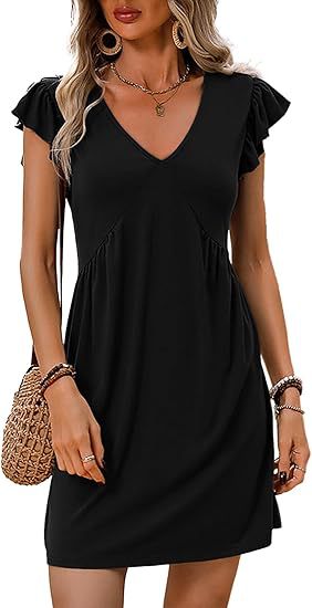 Damen-Sommerkleid mit V-Ausschnitt und Rüschendetails, Größe