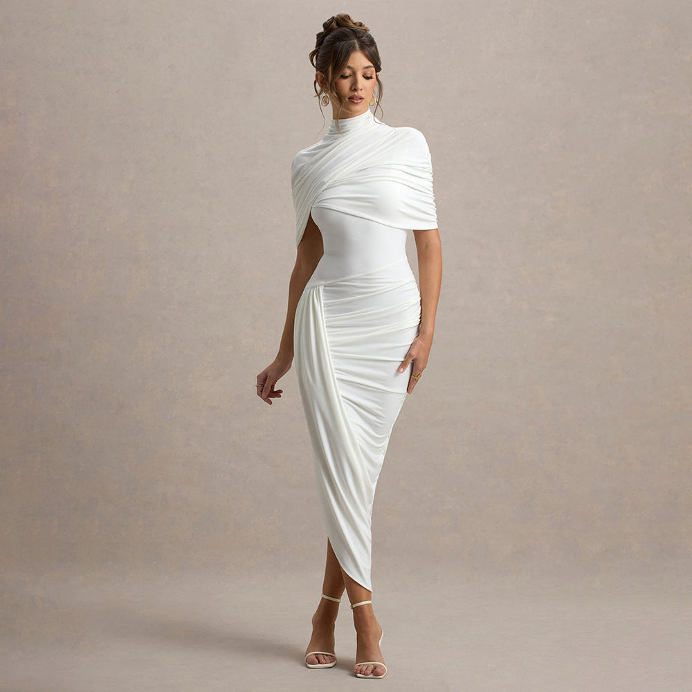 Women's elegant, figure-hugging ruffled evening dress, size