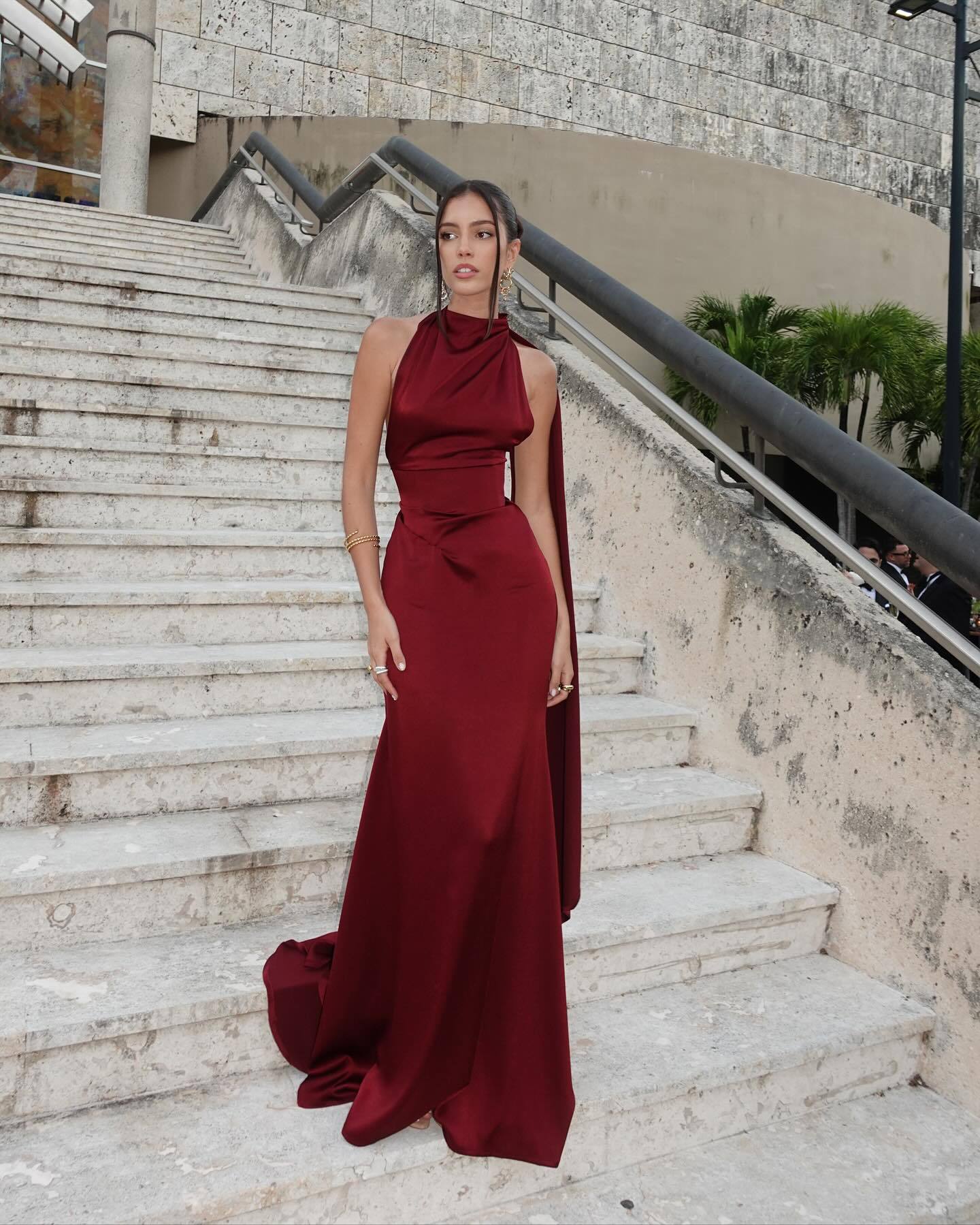 Valenzora | Open Back Satin Halter Dress