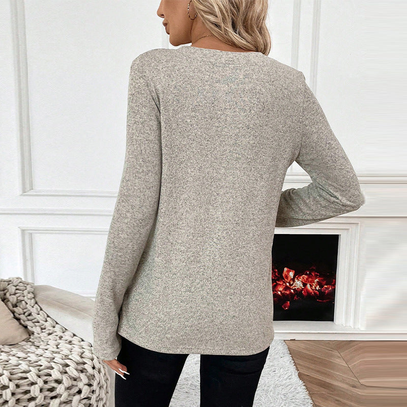 Valenzora | Gestricktes, elastisches, einfarbiges Langarm-T-Shirt