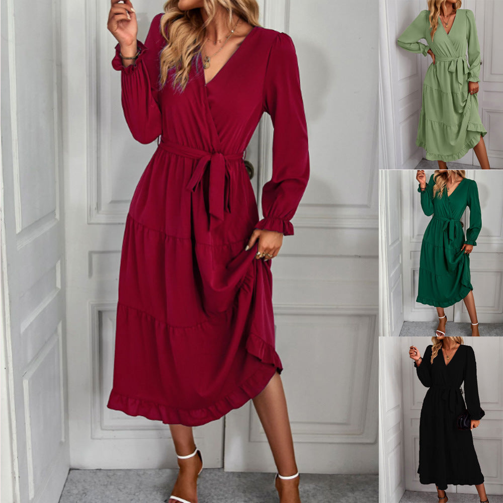 Damen-Wickelkleid mit Rüschendetails und eleganten Puffärmeln, Größe [Größe fehlt]