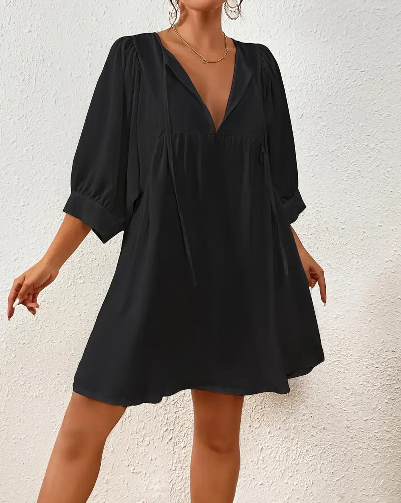 Women's casual dress with modern puff sleeves, size