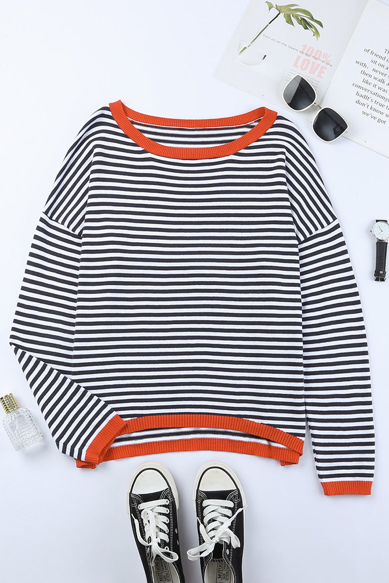 Valenzora Pullover mit Kontraststreifen und überschnittenen Schultern