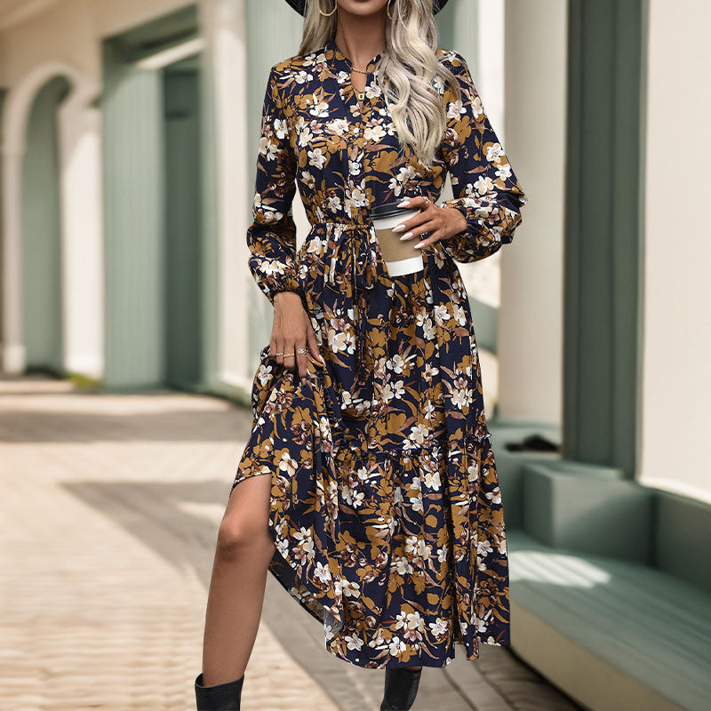 Damen-Midikleid mit Blumenmuster und eleganter Taille, Größe S