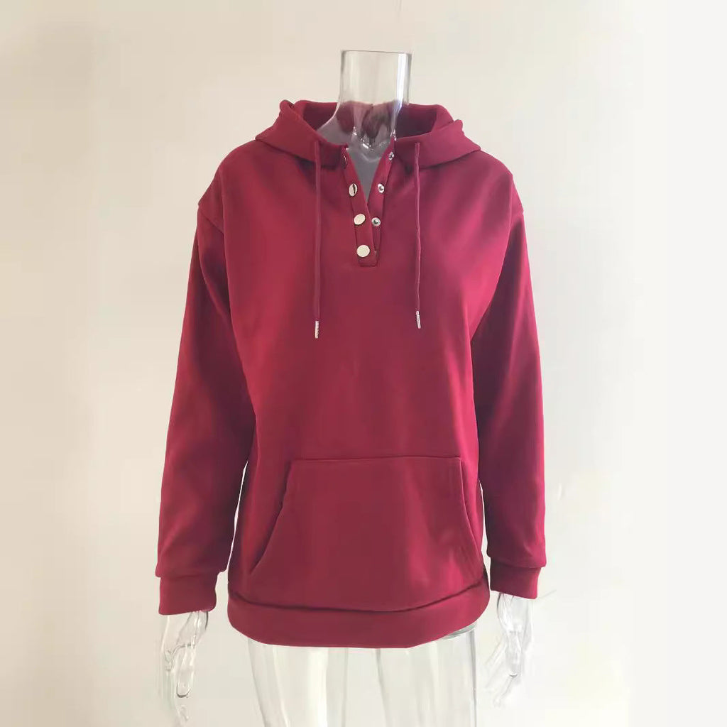 Damen-Kapuzenpullover mit Knopfleiste und lässiger Passform, Größe