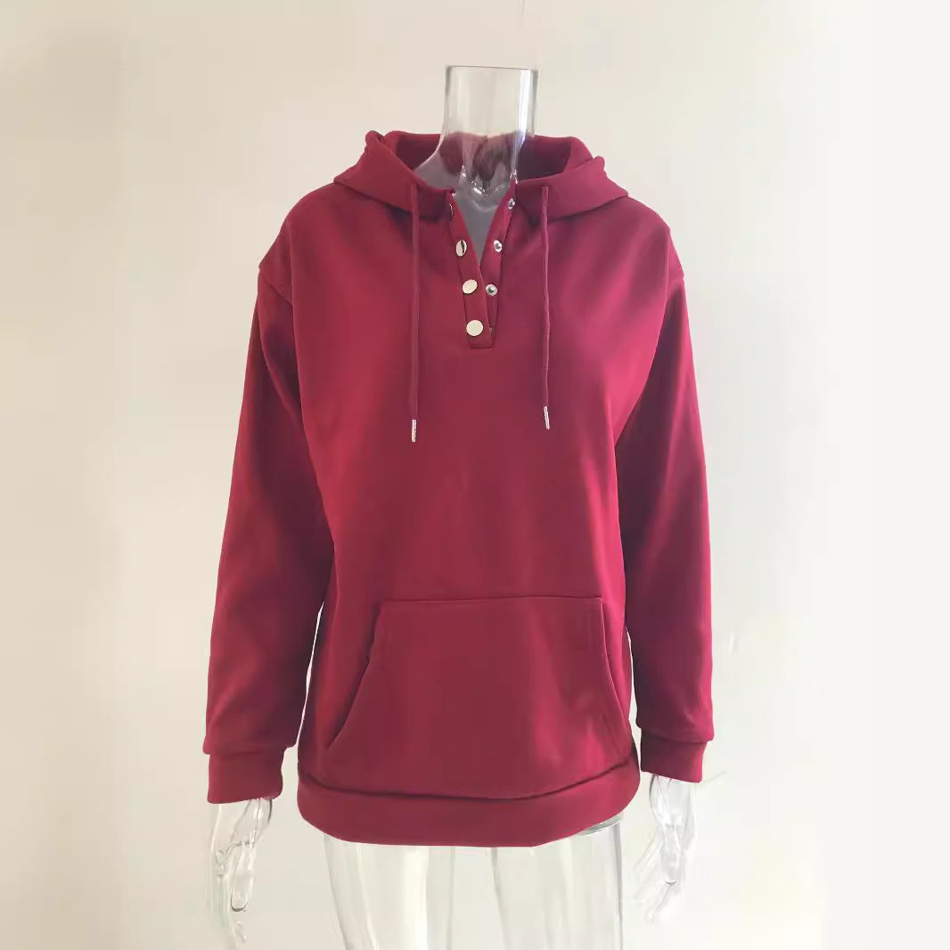 Damen-Kapuzenpullover mit Knopfleiste und lässiger Passform, Größe