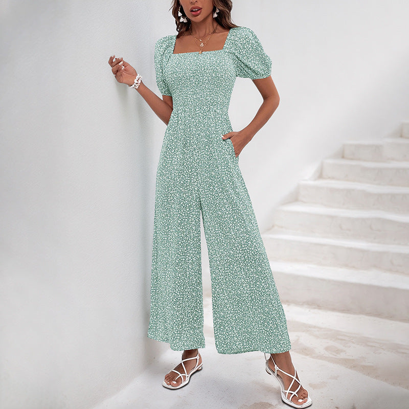 Damen-Oversize-Jumpsuit mit Puffärmeln und Gummizug in der Taille, Größe