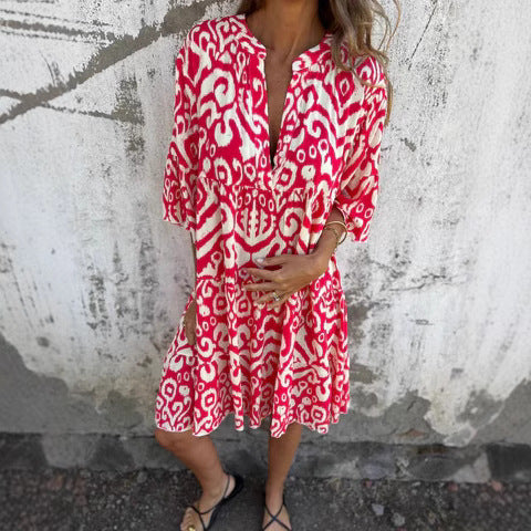 Damen-Strandkleid, lässig, mit hohen Seitenschlitzen und modischem Aufdruck, Größe S