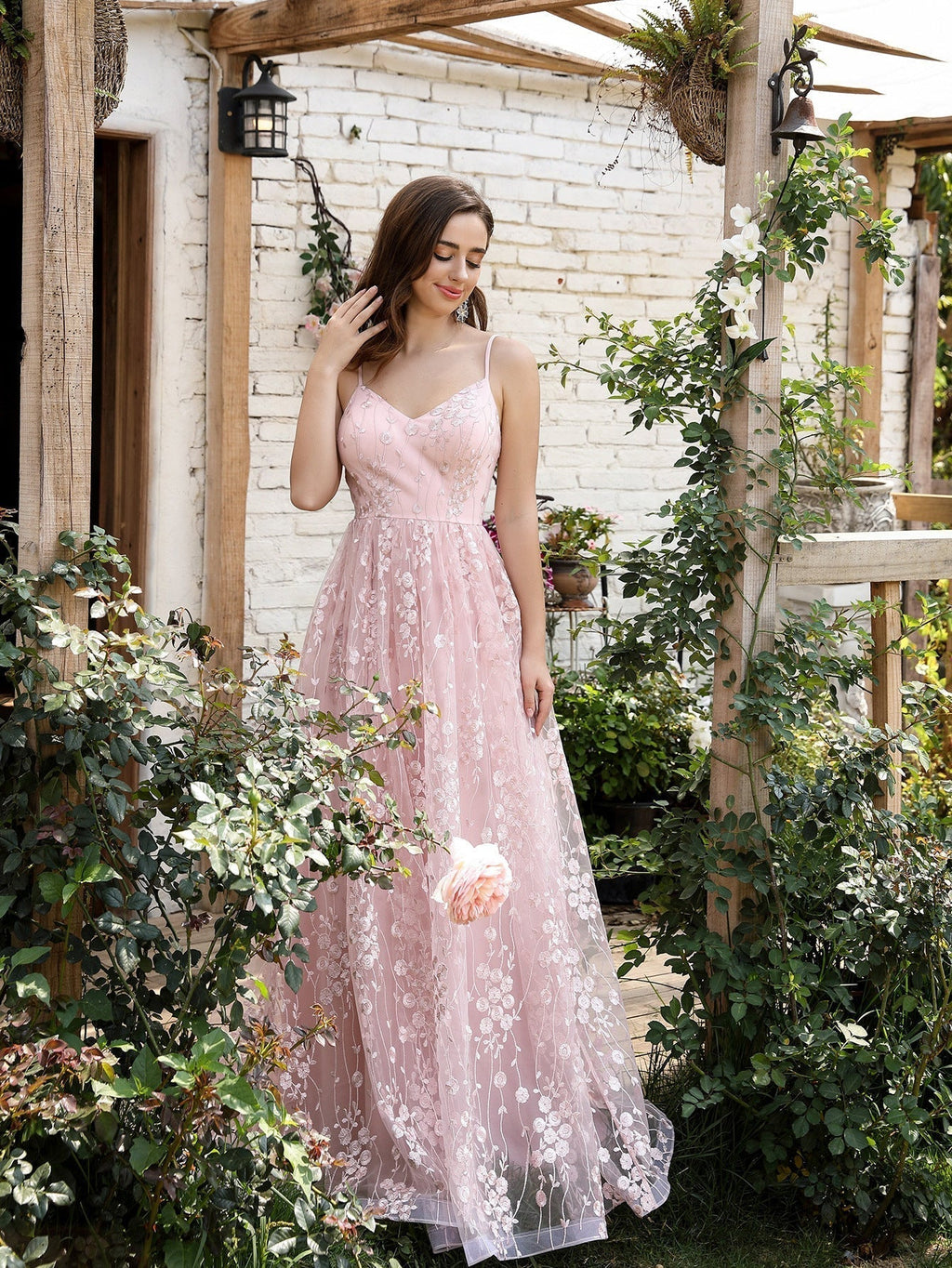 Valenzora | Abendkleid mit V-Ausschnitt, trägerlos, Netzstoff, bestickter Rücken, offener Rücken, elegantes Abendkleid, Tanzkleid, Partykleid, Brautjungfernkleid