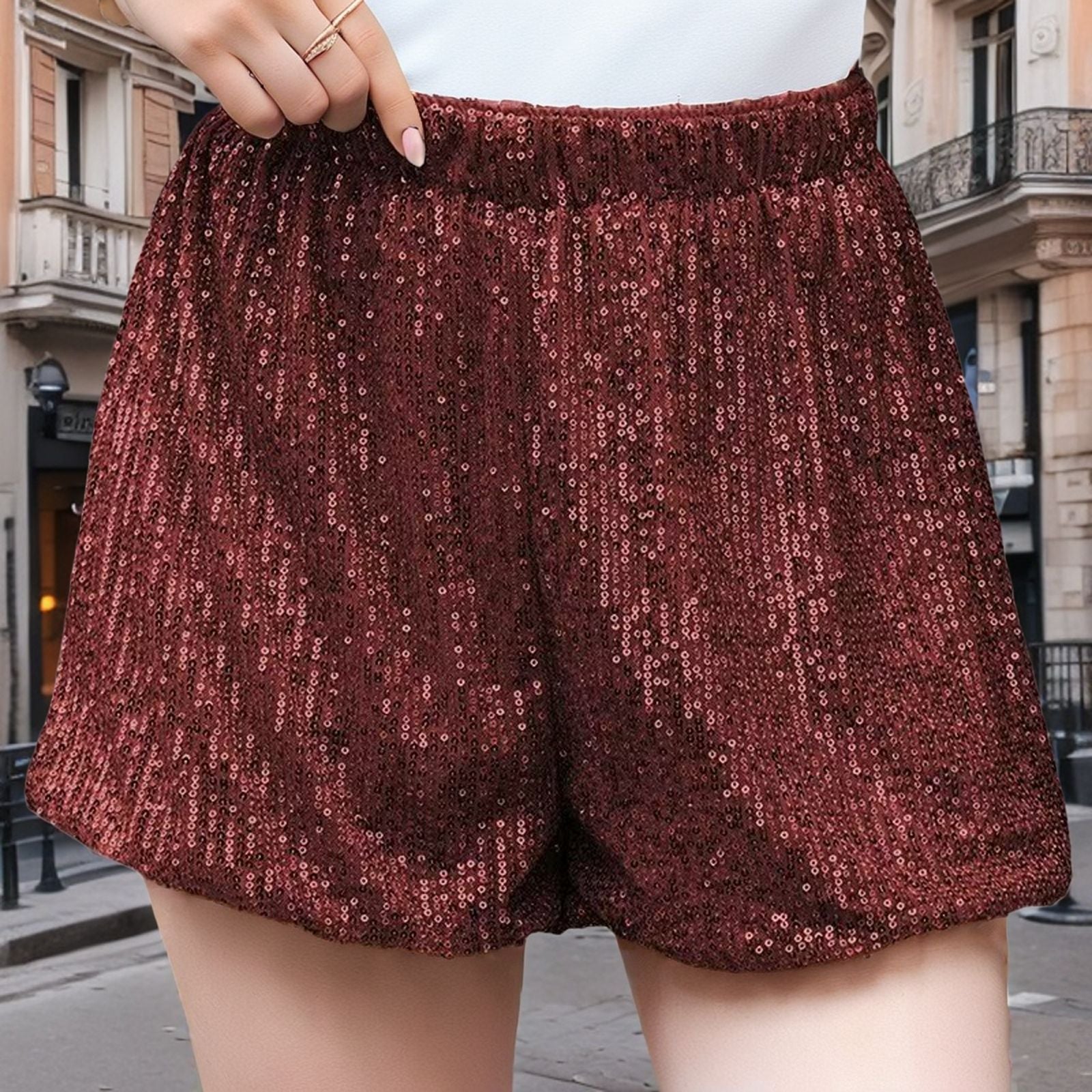 Women's Glitter Shorts with Elastic Waistband, Size