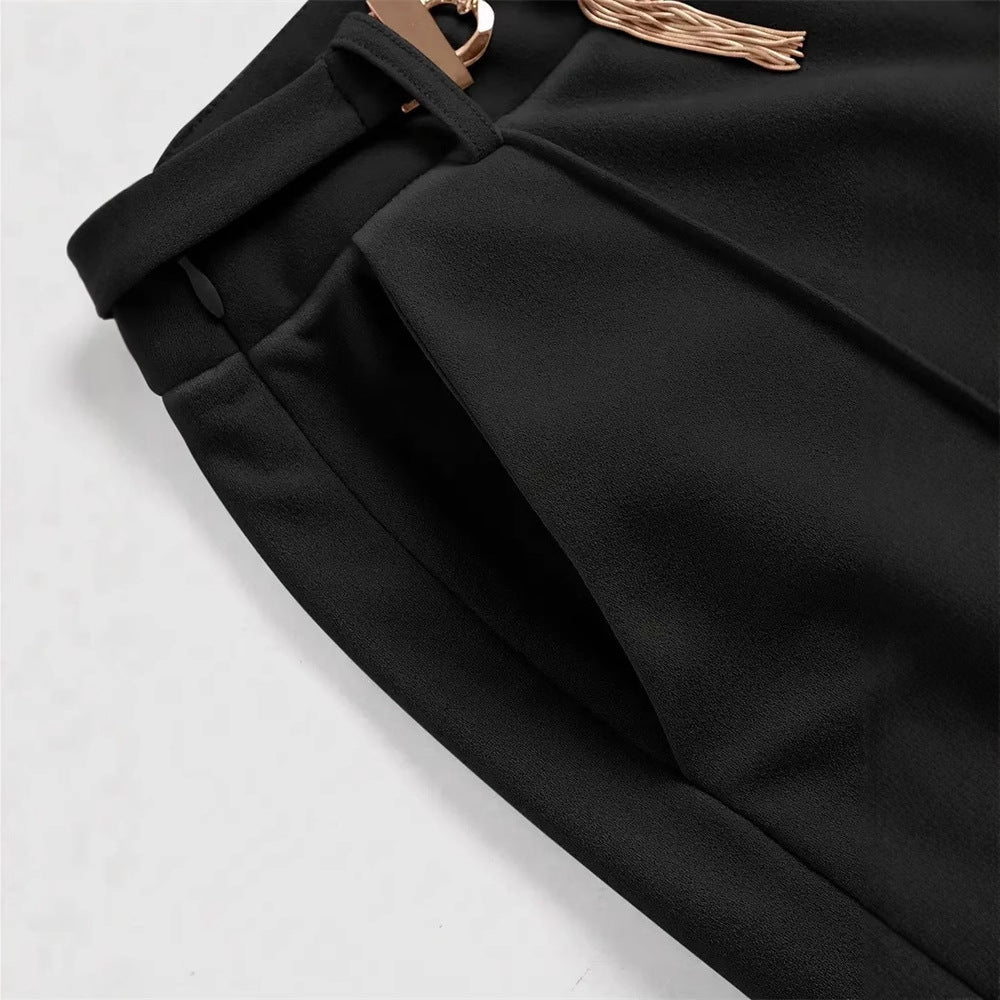 Elegante Damen-Boucle-Hose mit weitem Bein und Zierreißverschluss, Größe S