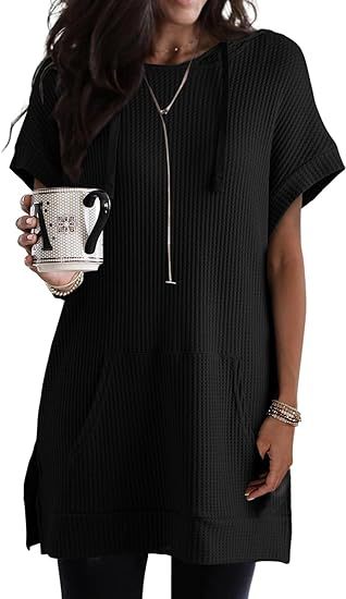 Women's casual hoodie dress with practical kangaroo pocket and relaxed fit, size S