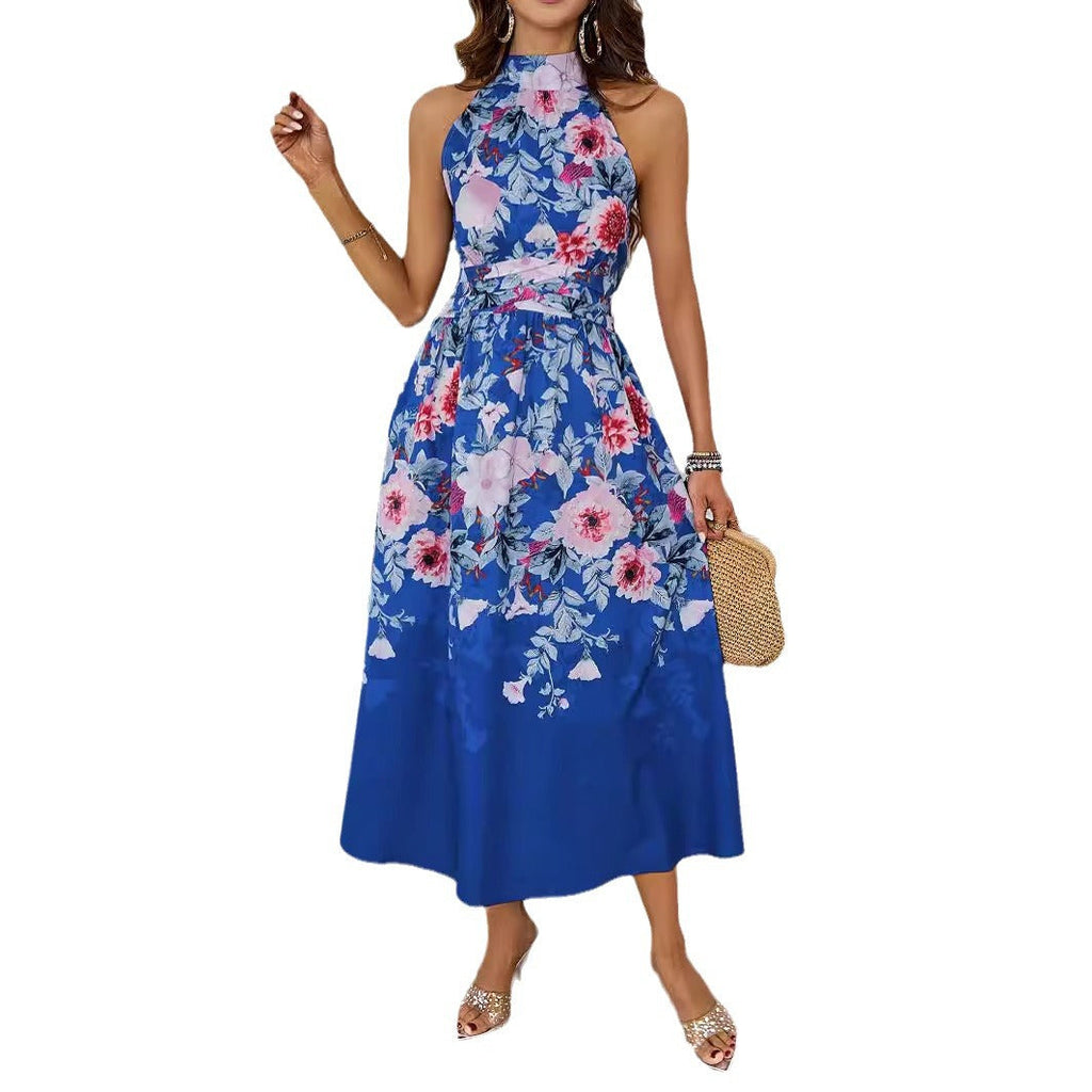 Damen-Midikleid mit Blumenmuster und asymmetrischem Saum, Größe