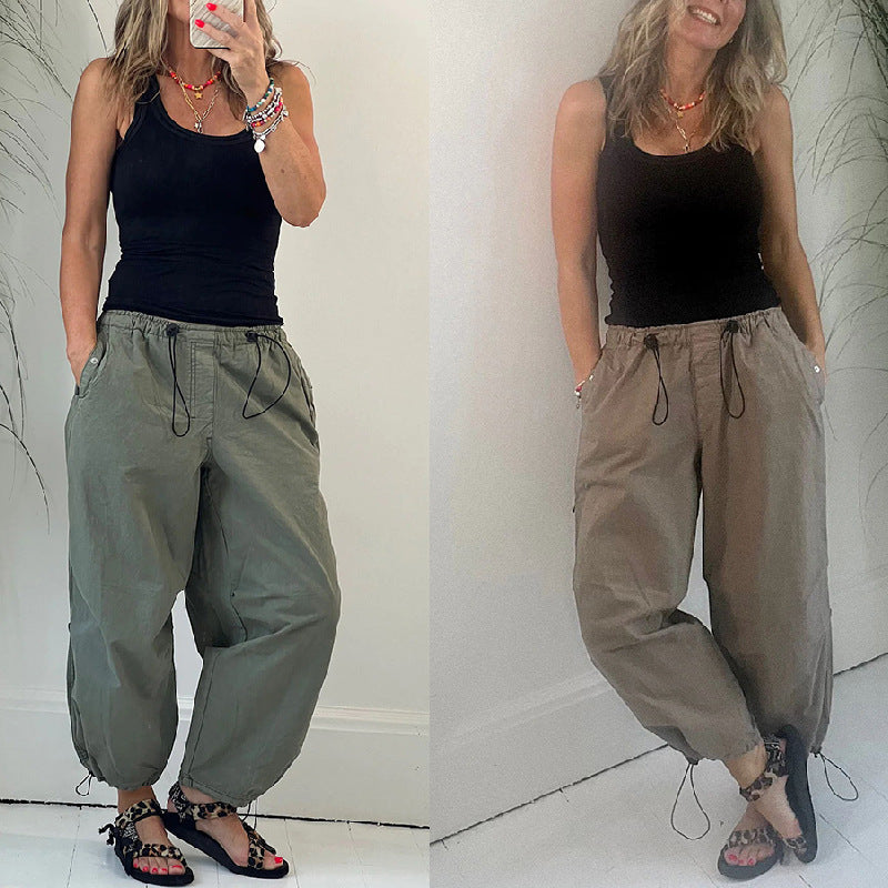Women's casual pleated trousers made of breathable material, size S