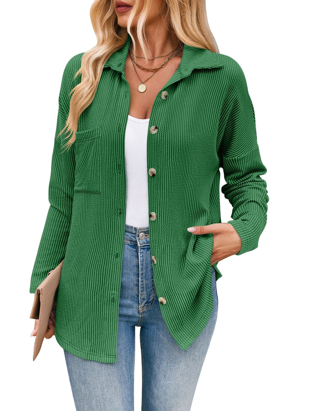 Women's casual cardigan with button placket, size