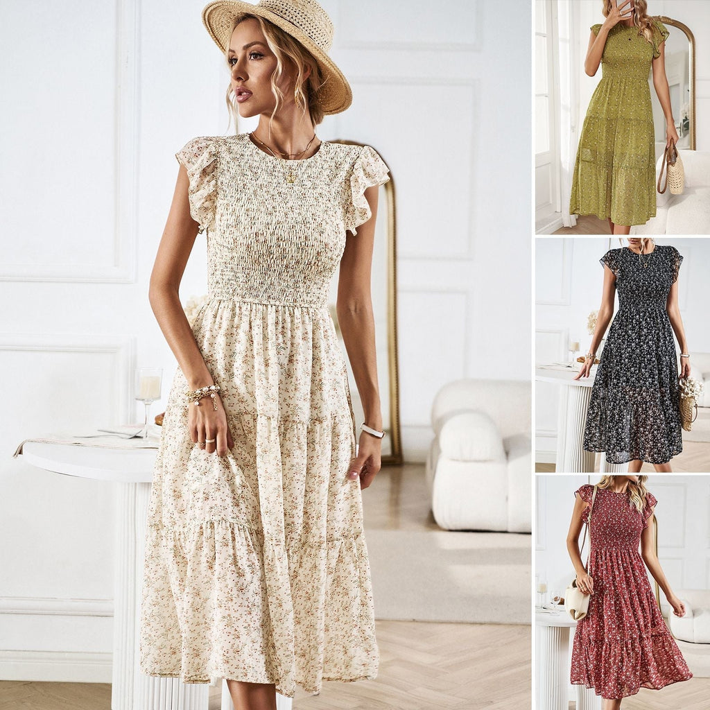 Damen Midikleid mit Blumenmuster und schmeichelhaftem Rüschensaum, Größe [Größe fehlt]