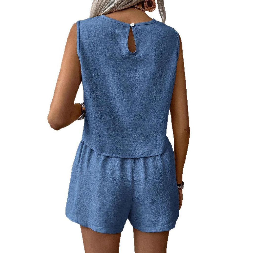 Damen-Freizeit-Sommer-Outfit aus hochwertigem Material mit ärmellosem Oberteil und Shorts, Größe [size missing]