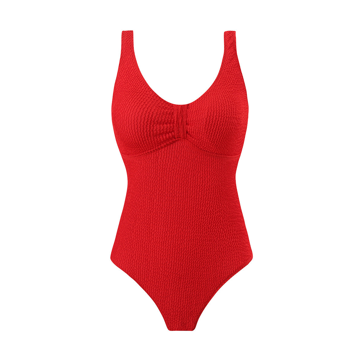 Women's one-piece swimsuit with textured outer material and sporty cut, size S