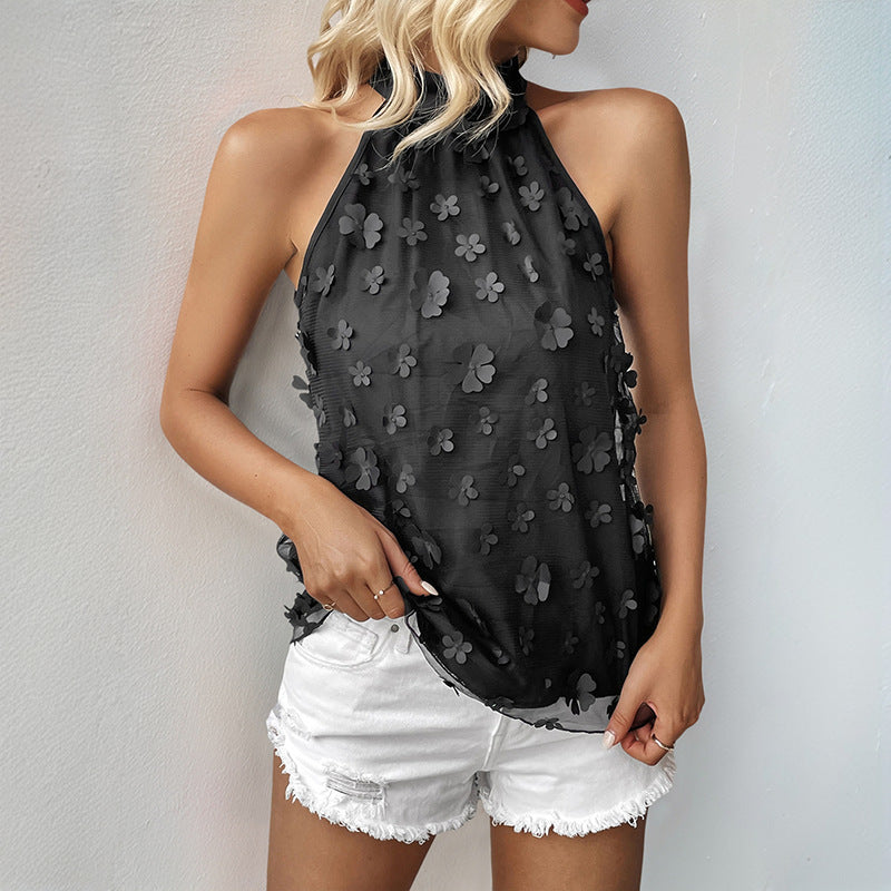 Women's floral chiffon blouse with high collar, size [size missing]