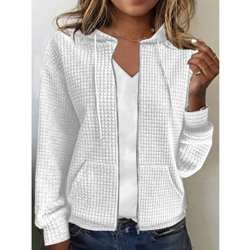 Women's casual and structured hooded jacket with zipper, size