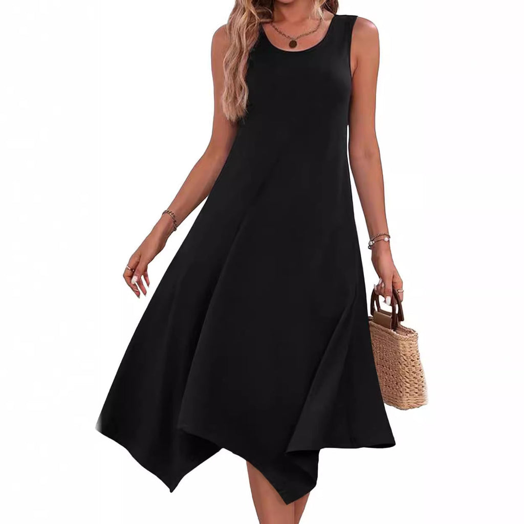 Damen asymmetrisches Freizeitkleid mit modernem Muster und fließendem Schnitt Drune