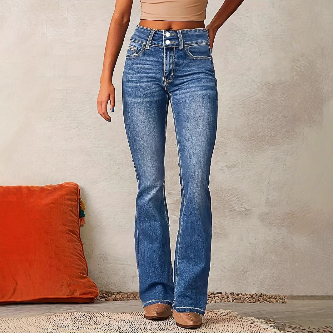 Damen Bootcut Jeans mit hoher Taille und modischen Details, Größe [size missing]