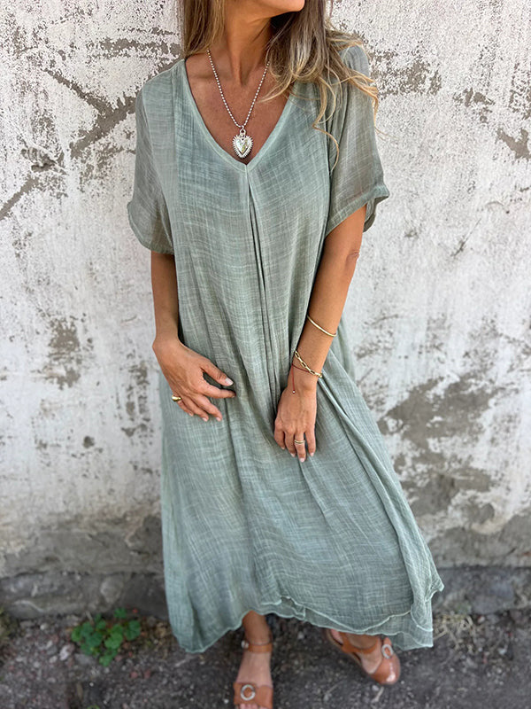 Valenzora | Cotton Linen V-Neck Dress