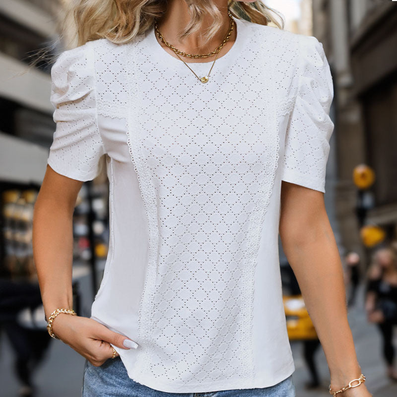 Elegante Damenbluse mit Spitzendetails und Puffärmeln, Größe