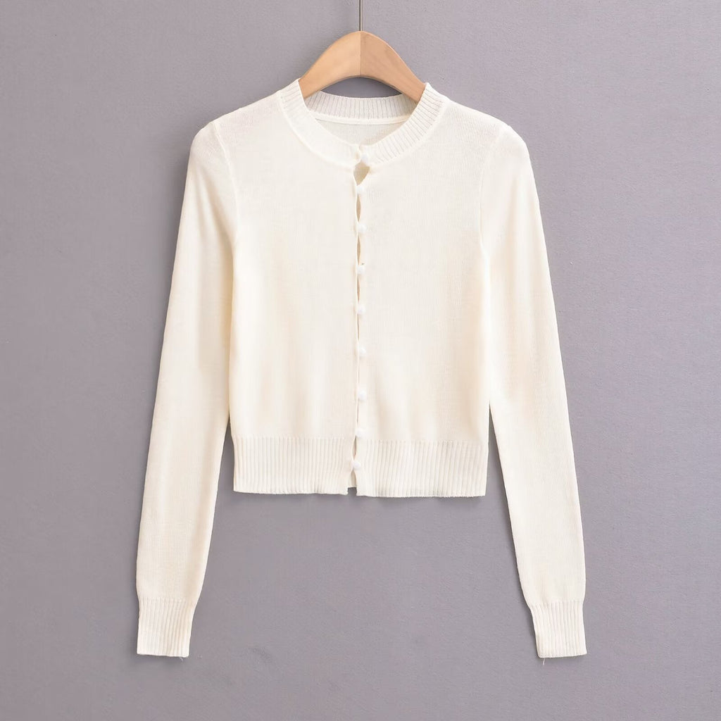 Women's cardigan with a fashionable round neckline and elegant button placket, size S