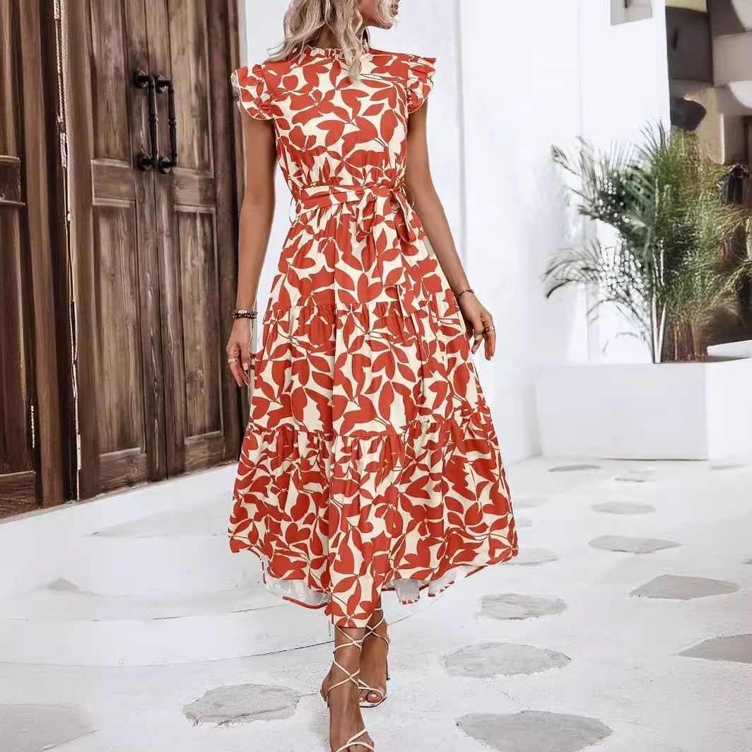 Damen lässiges Midikleid mit Rüschen und Blumenmuster, Größe