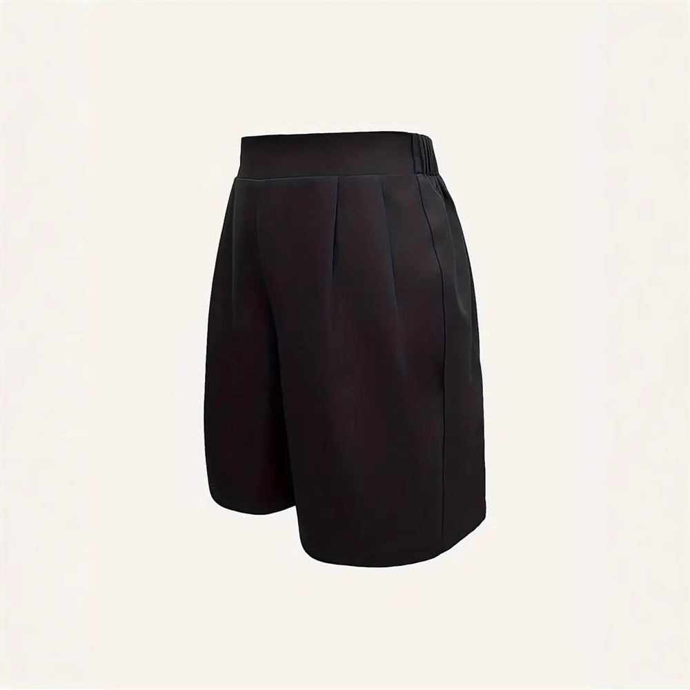 Women's Elegant High-Waisted Shorts with Decorative Pleats, Size