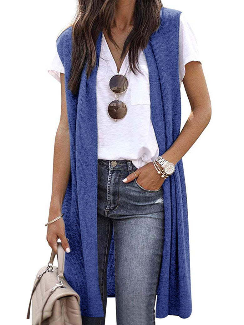 Women's open cardigan with a relaxed fit and long side panels, size