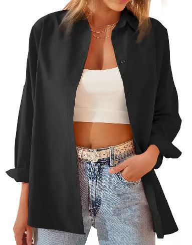 Damen Hemdbluse mit lockerem Schnitt, langen Ärmeln und modernen Details, Größe S
