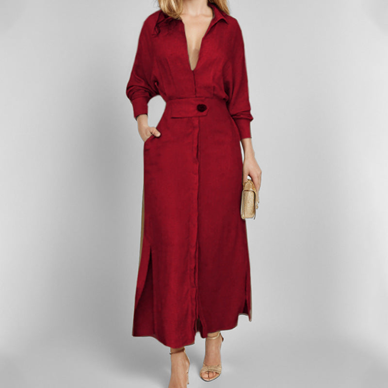 Women's shirt dress with deep V-neck and elegant button detail Drune