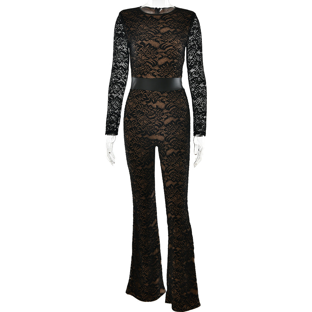 Damen Eleganter Spitzen-Overall mit Blumenmuster Größe