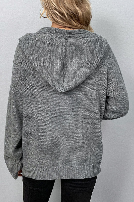 Valenzora Kapuzen-Strickjacke mit Kordelzug und Knopfleiste