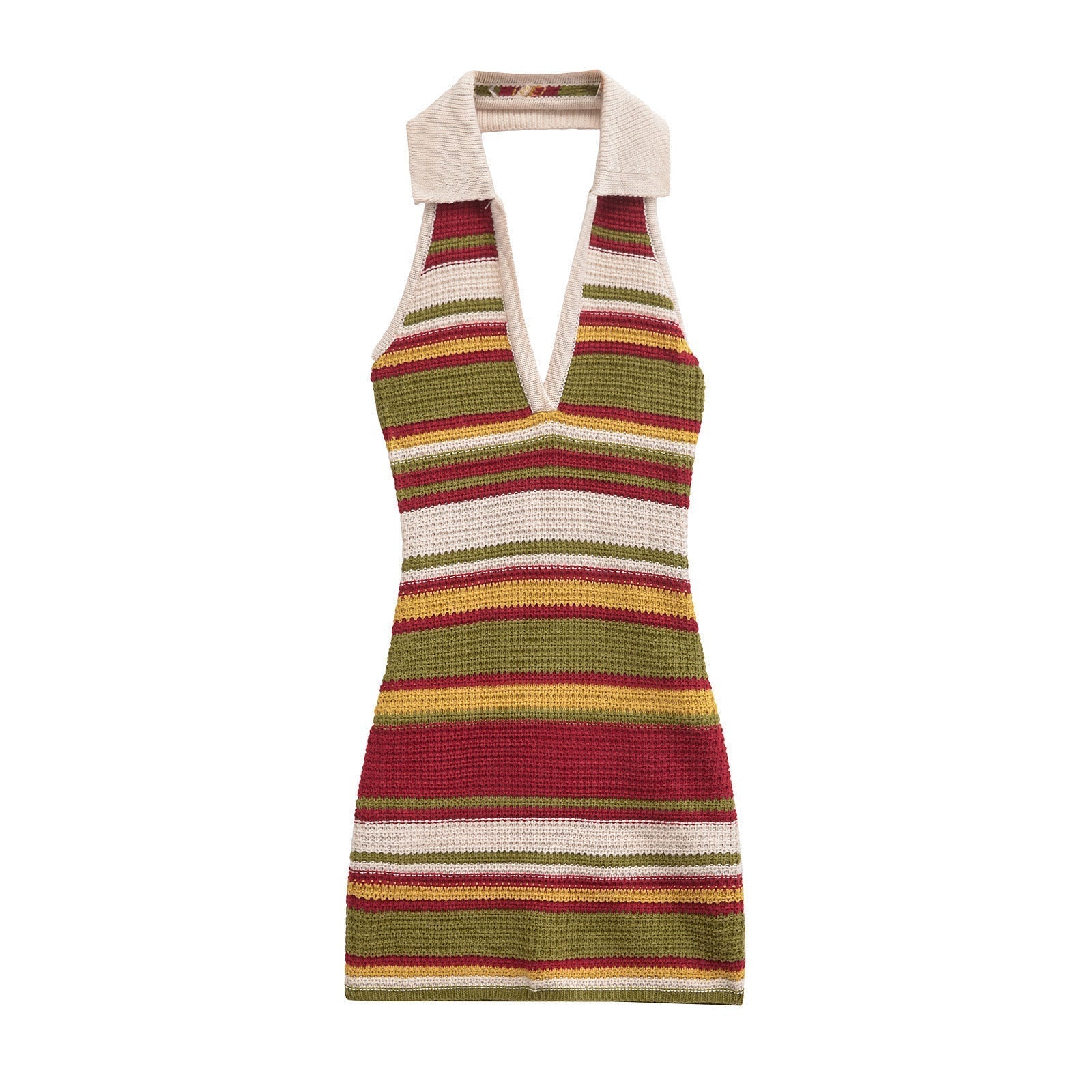 Damen-Strickkleid mit tiefem V-Ausschnitt und breitem Kragen, Größe