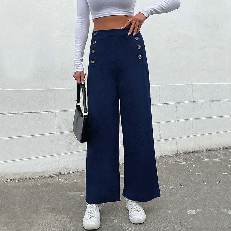 Women's wide-leg trousers with decorative buttons, size