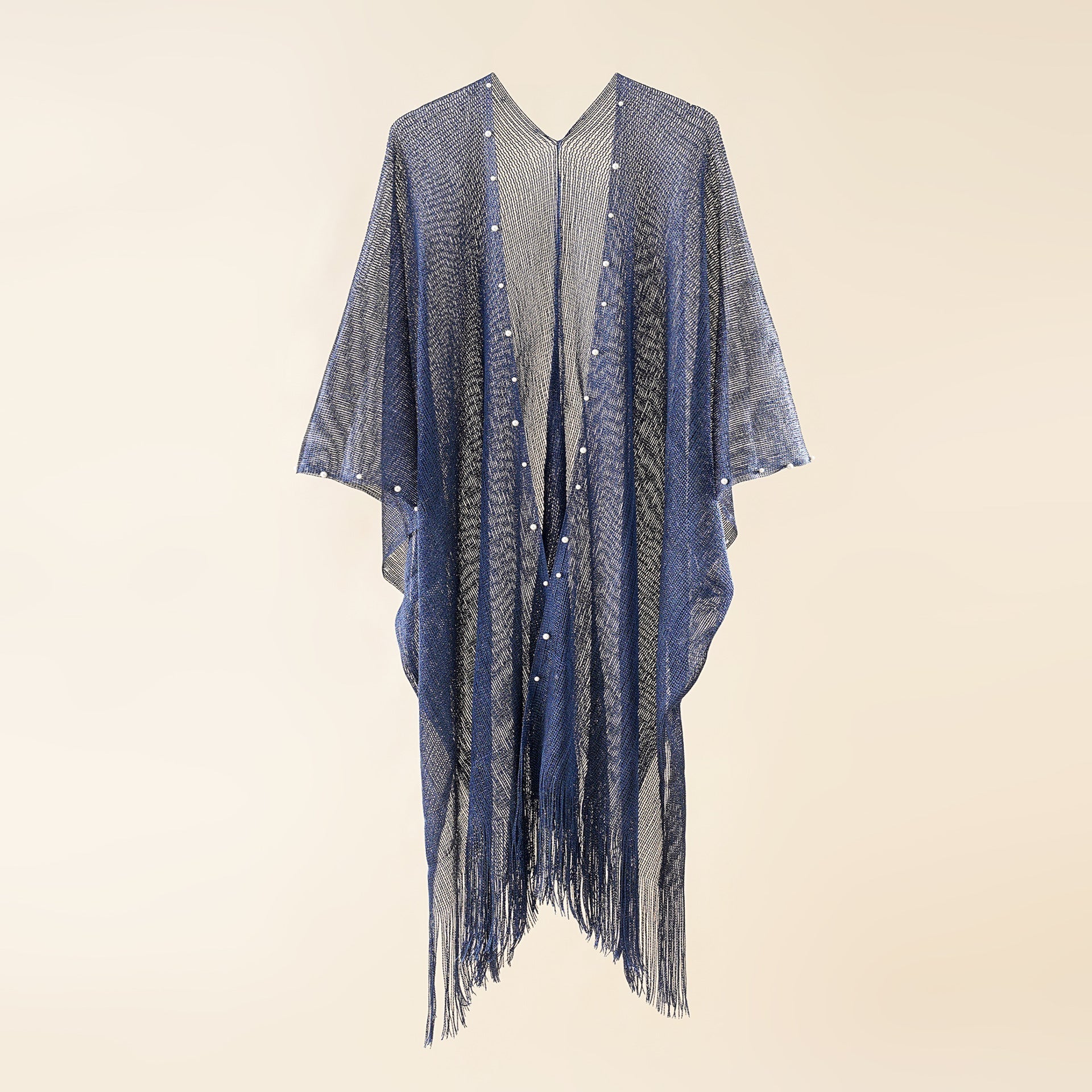 Women's transparent kaftan with fringed edges and elegant design, size Valenzora