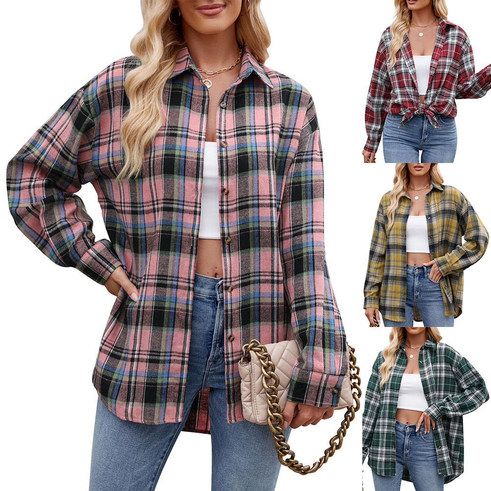 Damen karierte Oversized Hemdbluse Valenzora