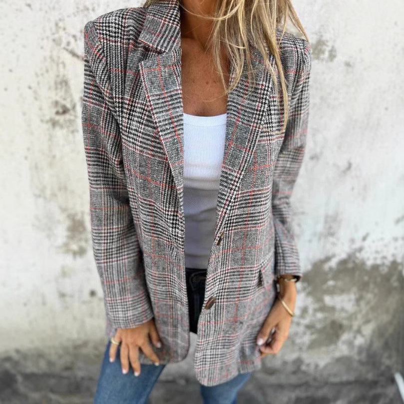 Valenzora | Checkered blazer in brown check