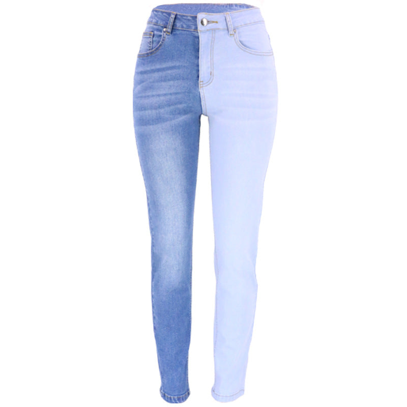 Valenzora | Women's Two-Tone Symmetrical Color-Blocked Denim Jeans