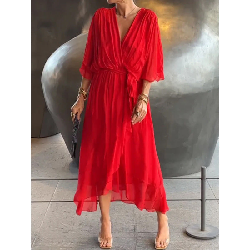 Valenzora | Lace-up Batwing Sleeve Irregular Dress