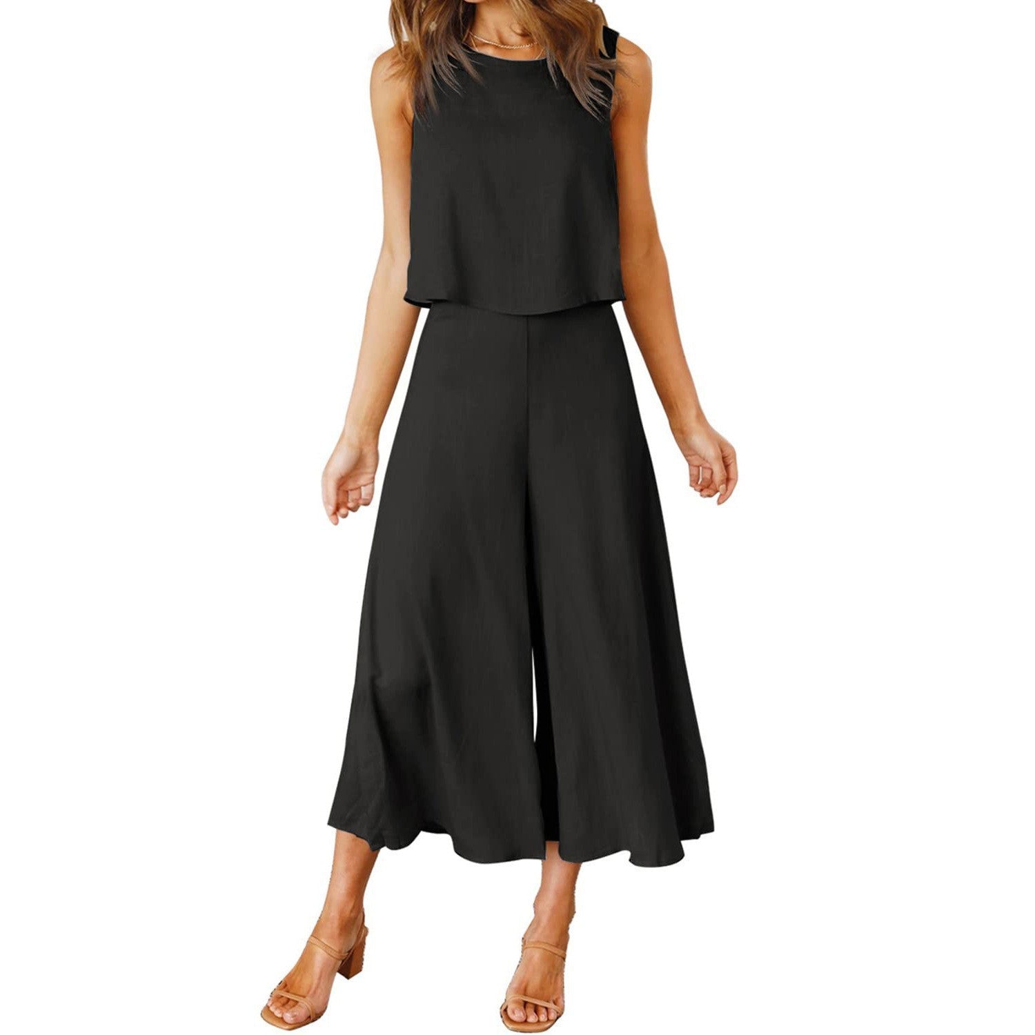 Luftiger Damen-Jumpsuit mit weitem Bein und ärmellosem Design, Größe S