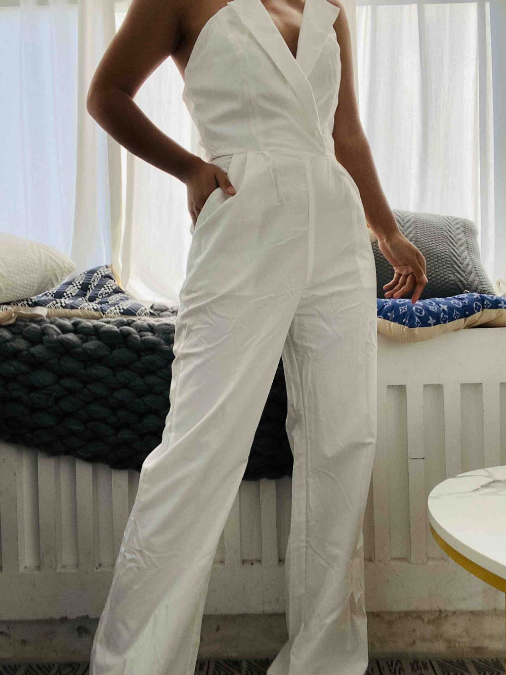 Valenzora | Asymmetrical lapel mid-waist commuter jumpsuit