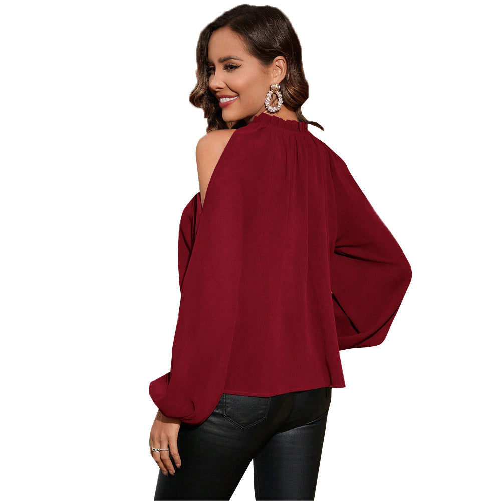 Elegante Damenbluse mit Schulterausschnitten und Rüschendetails, Größe